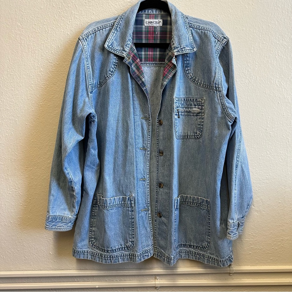 VTG Cabin Creek Denim Long Sleeve Shacket Plaid Cuffs Cottagecore Grandmacore